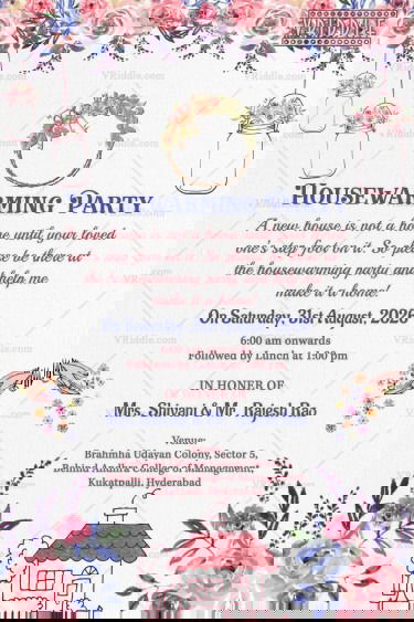 Rose Garland Housewarming Invitation Card with Elegant New Home and Cottage Theme