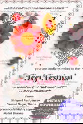 Mandala Teej Festival Invitation with Traditional Rangoli and Diya Design