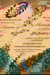 Bharatanatyam Arangetram Invitation Featuring Graceful Mudras and Royal Peacock Illustration on a Cream Bg with Add Image Option