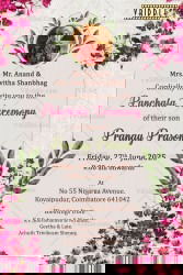 Bougainvillea Floral Theme Dhoti Ceremony Invitation Card with Pink and Add Image Option