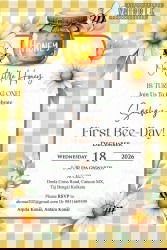 Buzzing First Birthday Invitation with Honeybee and Daisy Motif