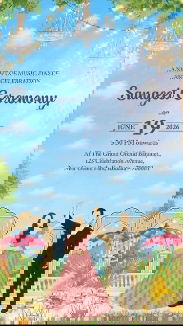 Couple Themed Sangeet Ceremony Video with Romantic Illustration, Traditional Motifs, Lights, Music and Love