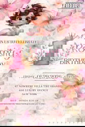 First Birthday Invitation with Watercolor Butterfly Theme Featuring a Cute Baby Girl Illustration in Elegant Pink Tones