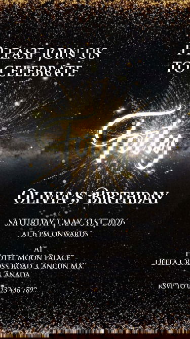 Golden Sparkle 40th Birthday Party Invitation Video with Black Theme