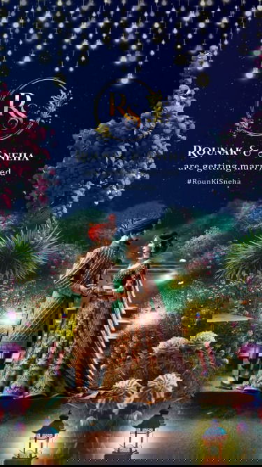 Illuminated Garden Theme Wedding Invitation Video with Bride & Groom Holding Hands, Fairy Lights