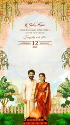 Lakeview and Peacock Wedding Invitation Video with South Indian Bride and Groom Caricature Theme