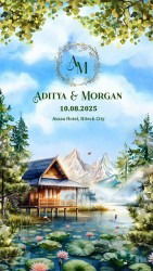 Mountain View Wedding Invitation Video with Lakeside and Lotus Flowers