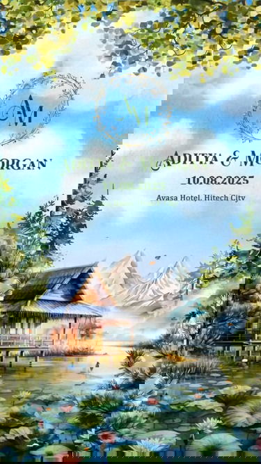 Mountain View Wedding Invitation Video with Lakeside and Lotus Flowers