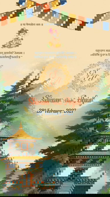 Pahadi Wedding Invitation Video with Mountain Backdrop, Monastery and Nachde Ne Saare, Ubtan Utsav, Shagna Di Shaam, Dham
