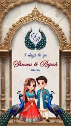 Peacock Theme Wedding Countdown Video with Cartoon Bride & Groom