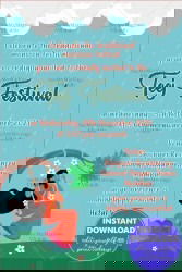 Swinging Woman Under Tree Teej Festival Invitation with Rain Theme and Scenic Nature Background