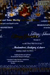 Traditional Bharatanatyam Invitation with Hanging Diyas Ornate Border in Blue Theme