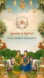 Vintage Style Twins Half Saree Ceremony Video with Cartoon Caricature Theme