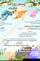 Cute Cartoon Boys 30th Day Prayers Invitation Card with Onesie Design and Floral Theme