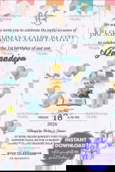 Sikh Themed First Birthday and Sri Sukhmani Sahib Paath Invitation Card with Toys Design