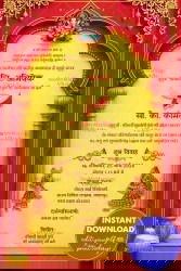 Red Yellow Theme Hindi Wedding Invitation Card with Ganesh Ji and Traditional Drum Design