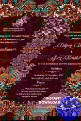 Kalamkari Peacocks Maroon Wedding Invitation Card with Ganesha Blessing