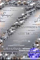 Pearl Diamond Rehearsal Dinner Invitation Card with Glamorous Silver Theme and Luxury Gem Accents