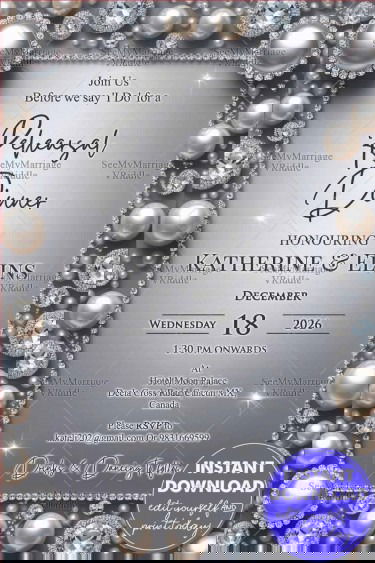 Pearl Diamond Rehearsal Dinner Invitation Card with Glamorous Silver Theme and Luxury Gem Accents