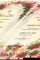 Archway Bougainvillea Floral Punjabi Wedding Invitation and Traditional Sikh Ceremony Illustration with Mandap in Cream BG
