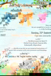 Cute Cartoon Boys 30th Day Prayers Invitation Card with Onesie Design and Floral Theme