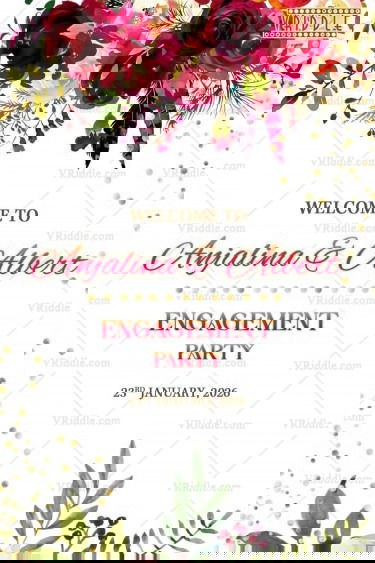 Engagement Welcome Banner Featuring Bold Watercolor Florals and Golden Accents
