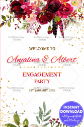 Engagement Welcome Banner Featuring Bold Watercolor Florals and Golden Accents