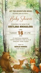 Forest and Woodland Theme Baby Shower Invitation Video with Cute Animal Illustrations