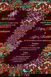 Kalamkari Peacocks Maroon Wedding Invitation Card with Ganesha Blessing
