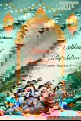 Krishna Radha Baby Shower Welcome sign Board with Peacock and Arch Design