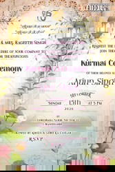 Kurmai Invitation Card with Golden Lanterns and White Floral Borders with Palace arch, Lotus Accents In Pastel BG