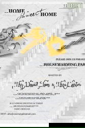 Modern Minimal Theme Housewarming Invitation with Golden Key Illustration on Elegant White Textured Background