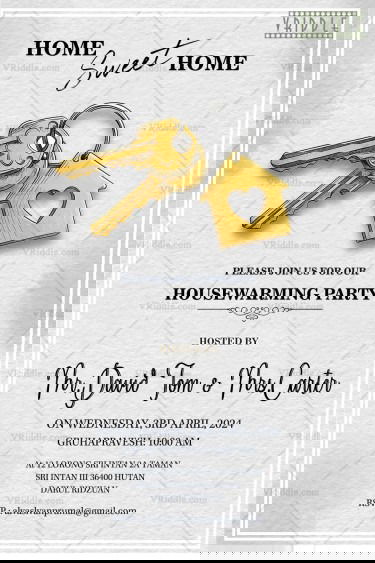Modern Minimal Theme Housewarming Invitation with Golden Key Illustration on Elegant White Textured Background