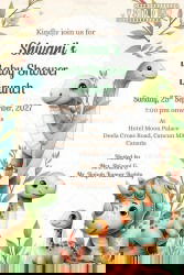 Pastel Dinosaur Theme Baby Shower Brunch Invitation with leafy branches