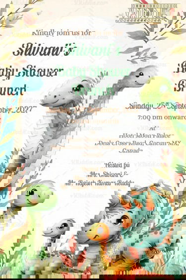 Pastel Dinosaur Theme Baby Shower Brunch Invitation with leafy branches