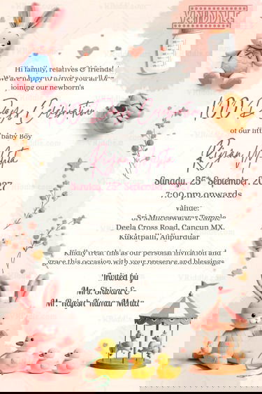 Pastel Themed Baby 100 Days Celebration Invitation Card with Ducks and Carousel Design