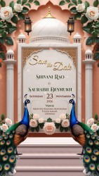 Peacock Theme Save the Date Invitation Video with Dome Arch, Lanterns and Floral Decor