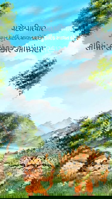 Ram Sita Gujarati Seemant Sanskar Invitation Video with Cute Mythological Cartoon Design and Forest Theme