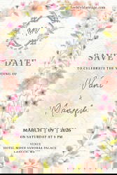 Save the Date Invitation with Watercolor Rose Floral and Monogram Design in Soft Pastel Texture Theme