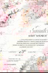 Spanish Baby Shower Invitation with Bunny Illustration and Pink Butterfly Accents on Floral Pastel Theme