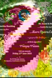 Cultural Symbolism Kuan Poojan Invitation with Mom, Banyan Tree, Yellow Florals & Add Photo Option with Warmth