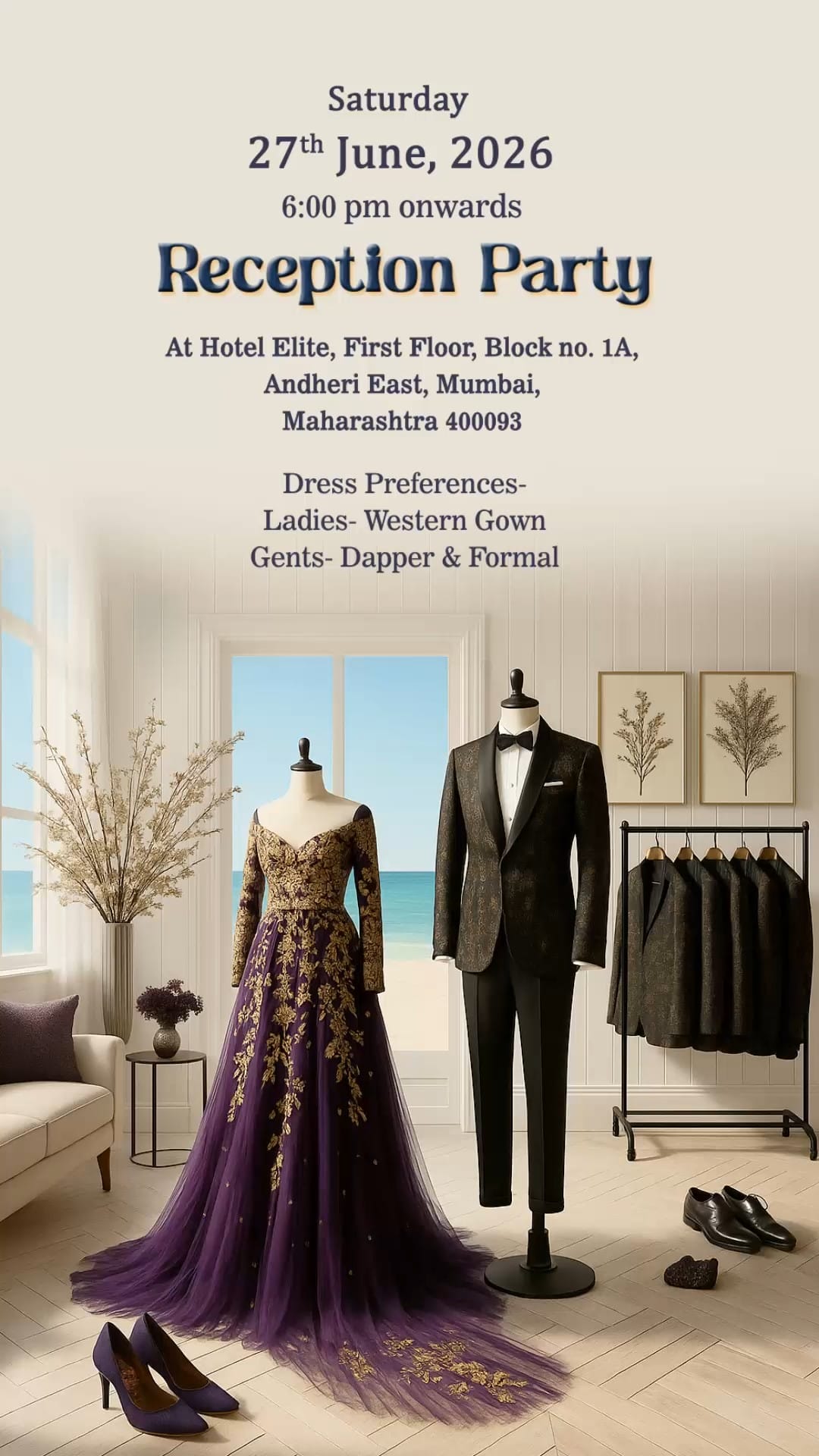 Modern Wardrobe Planner Wedding Invitation Video with Dress Code, Fashion Display and Haldi, Sangeet with Cocktail, After Party, Reception