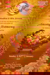 Cradle Baby Naming Ceremony Invitation with Add Photo Image and Blooming Floral In Rich Gold and Orange Backdrop