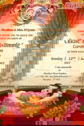 Floral Arch Cradle Baby and Naming Ceremony Invitation with Add Image Option in Ivory and Maroon Backdrop Motifs.